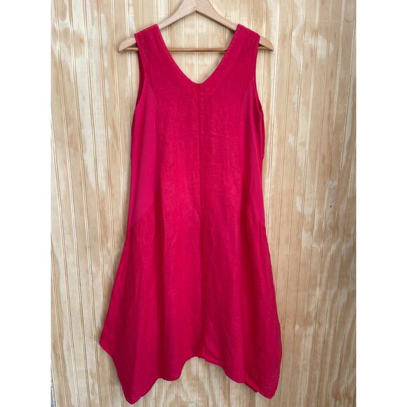 Made in Italy linen dress asymmetric coconut boton lagenlook red women L/XL - Picture 2 of 6